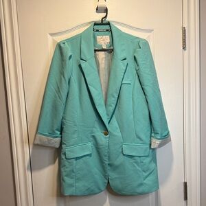 300- dynamite teal one button blazer with cuff accents